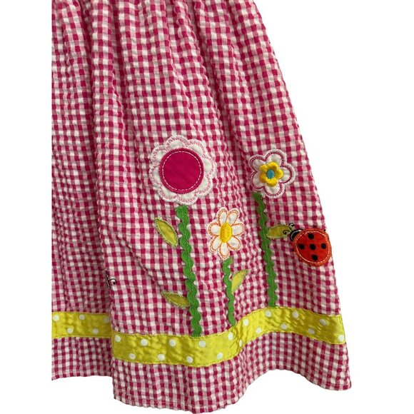 B.T. Kids Pink Gingham Toddler Dress With Floral & Ladybug Embroidery 24 Months - Picture 2 of 6